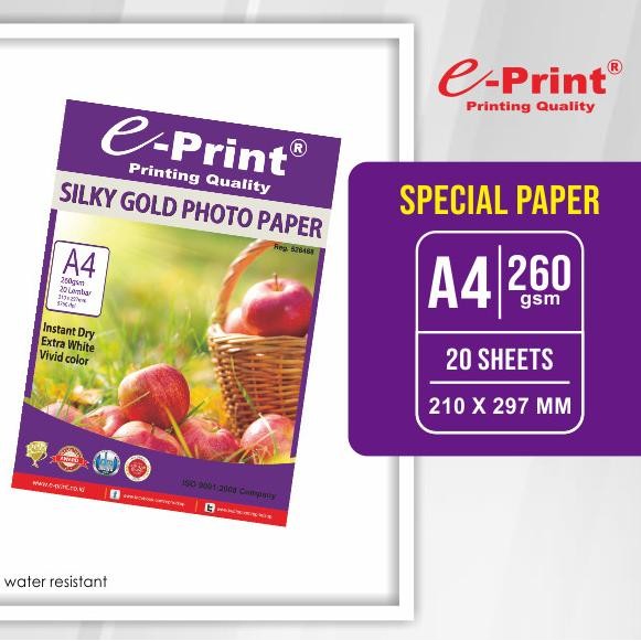 

E-Print Silky Gold Photo Paper A4 260Gsm Isi 20Lembar Bertekstur Promo