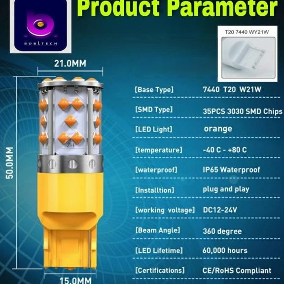 Lampu Sein Mobil Premium Led T20 7440 W21W 3030-35