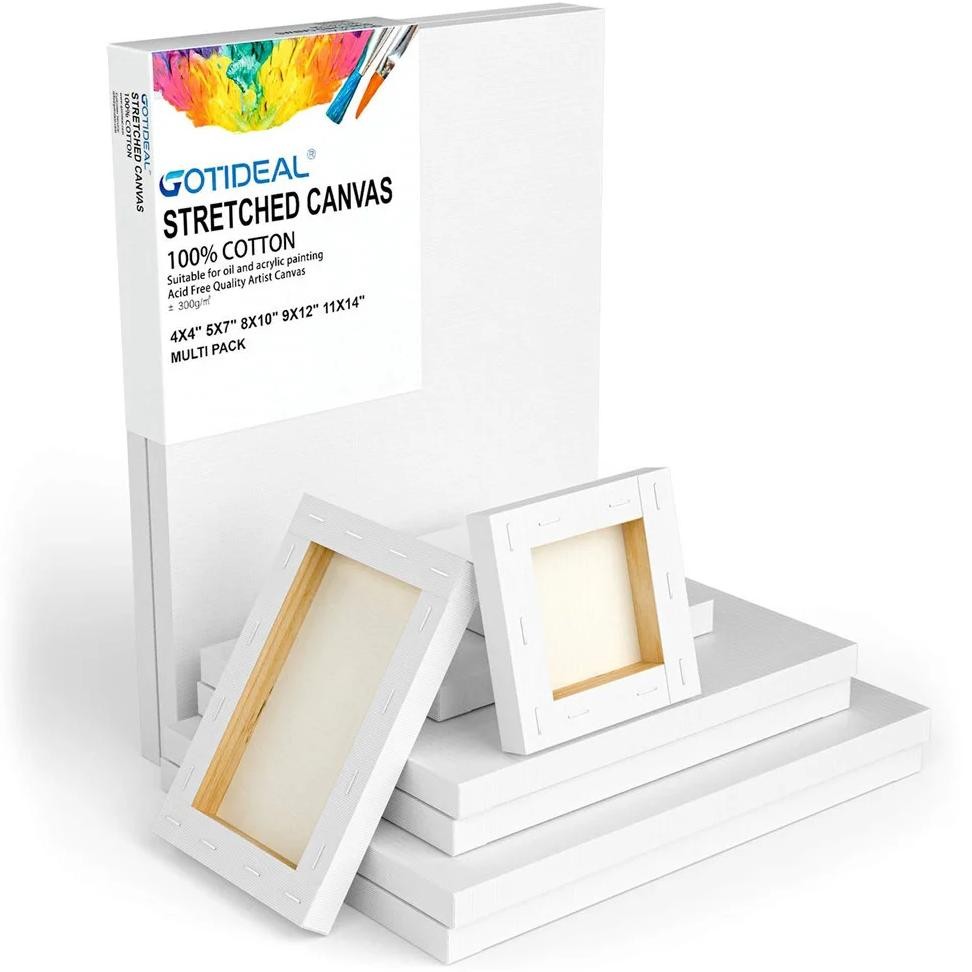 

4Pcs/Set 100% Cotton White Blank Canvas Square Framed Canvas For Oil Acrylic & Pouring Art Stretched Canvas For Artists,Kids