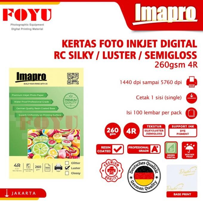 

Kertas Foto Inkjet Imapro Green Digital Rc Silky Luster 260Gsm 4R Terlaris
