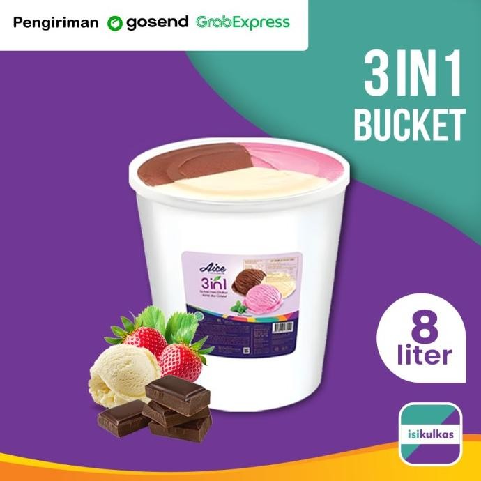 

Murah Ice Cream Aice 3 Rasa Mix / Es Krim Neopolitan Ember 8 Liter