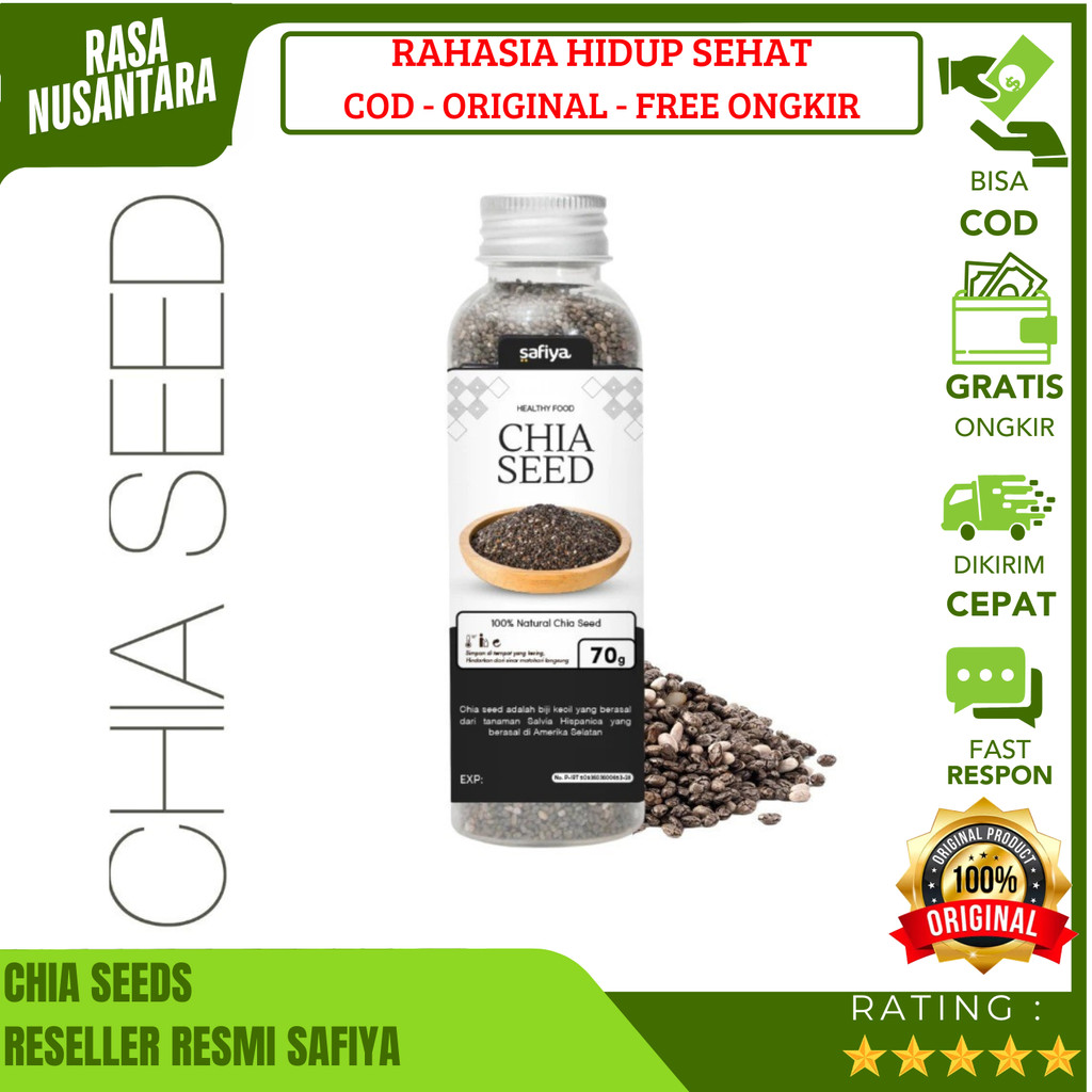 

SAFIYA CHIA SEED ORGANIC (GRATIS ONGKIR) Biji Selasih Bagus Untuk Diet 70GR / Black Chia Seed Premium Antioksidan Dari Mexico / Chia Seed Organic Asli Tanpa Campuran / Chia Seed Kualitas Terbaik Untuk Diet Keto Kaya Serat Pengganti Nasi