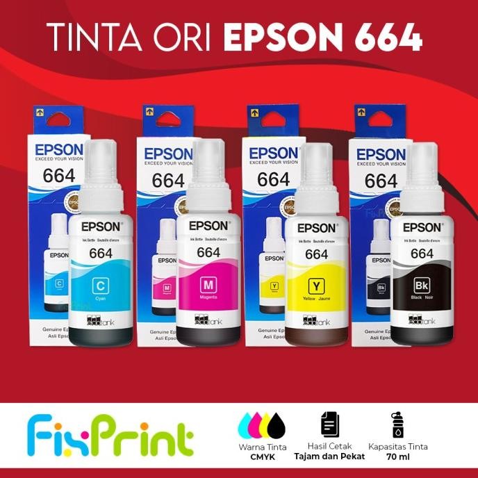 SET CMYK Tinta Original Epson 664 T664 Printer L110 L120 L121 L360 Original