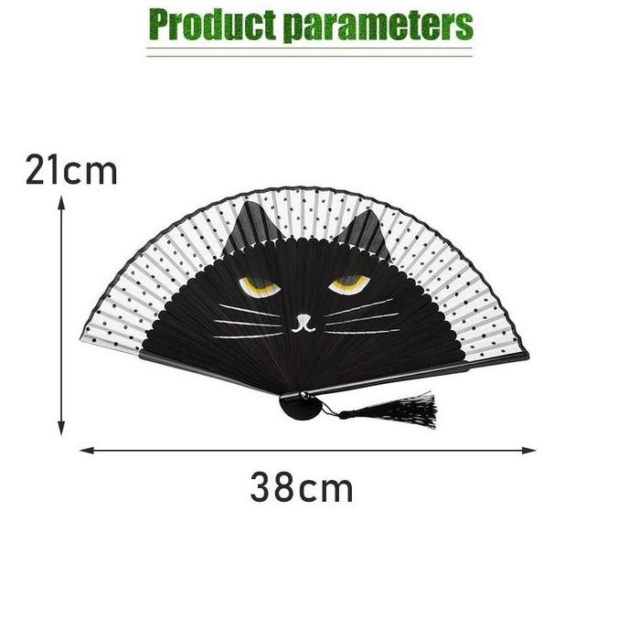 Kipas Tangan Lipat Gaya Cina Aesthetic Motif Kucing Kain Kipas Kayu Lipat murah