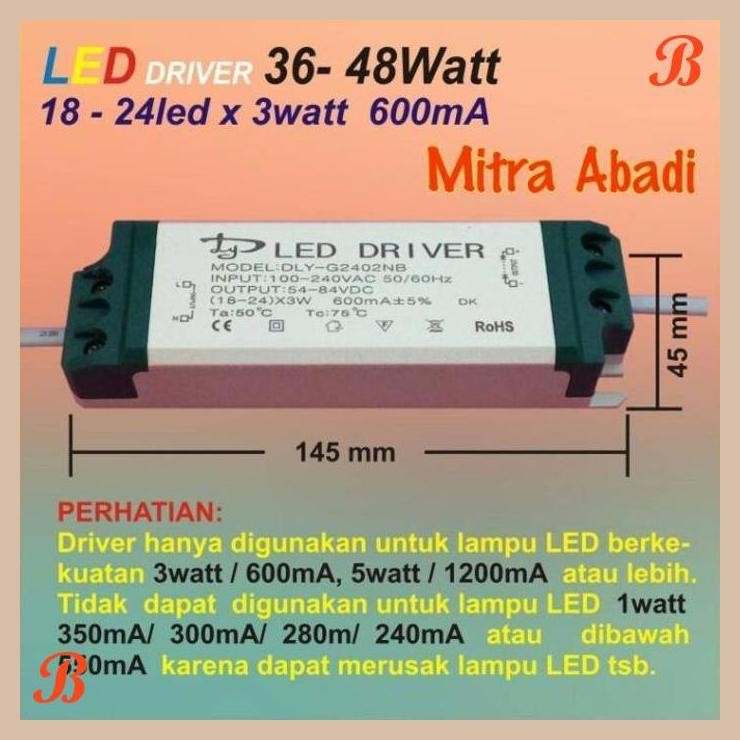 [MRA] LED Driver 18-24x3 Watt 600 mA Casing Plastik