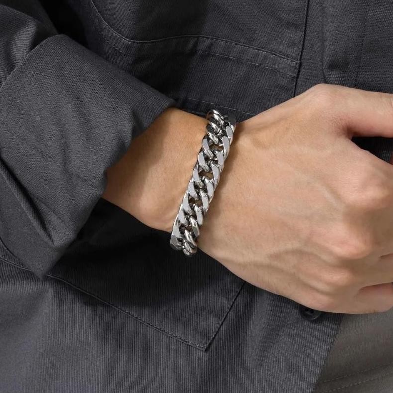Gelang Pria Rantai Silver Titanium Stainless Steel