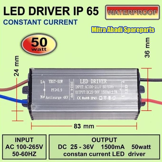 LED Driver AISE 50W/50 Watt 1500 mA Casing Aluminium IP65 (real 50W)