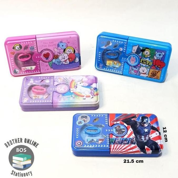 

Terbaru BOS Kotak Pensil Kaleng Set 2Susun 12x22/Tempat Pensil/Pencil Tin Case Rautan Stationery