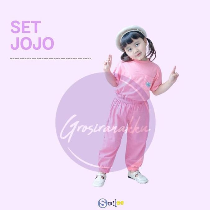 ready setelan anak unisex smilee jojo warna peach size 1-5 tahun katun parsel perempuan bayi