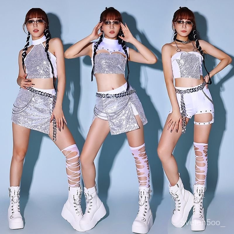 【Flexible Dance】kpop Women's Group Performance Costume Set Sequin Dance Outfit Cheerleader Costume S