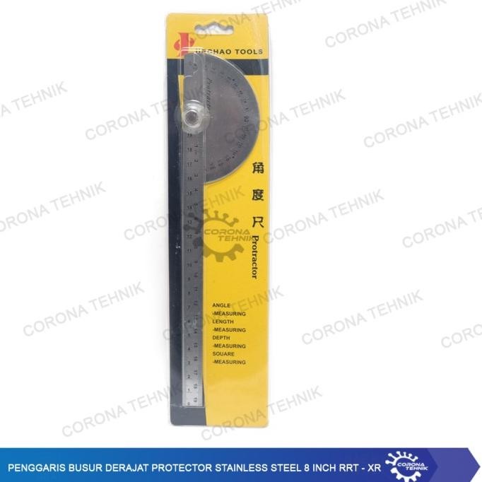 

siap kirim penggaris busur derajat protector stainless steel 8 inch rrt - xr
