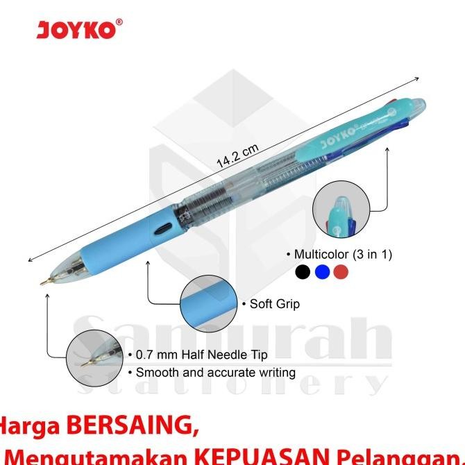 

Tersedia Pulpen Joyko Trico 3 Warna Bp 199 / Ball Pen Bp-199 3 Warna 0.7 Mm