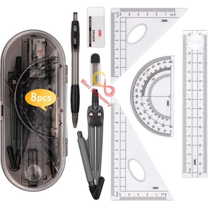 

siap kirim jangka penggaris busur sekolah deli compass drafting set square ruler