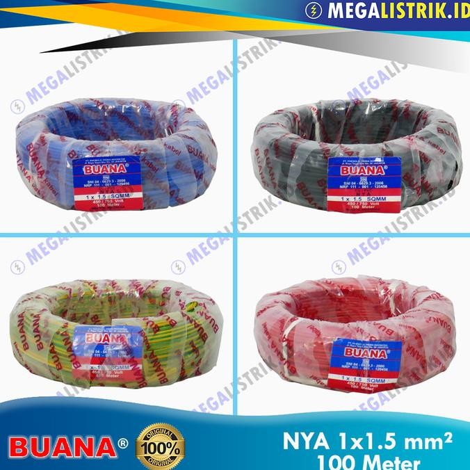 Buana NYA 1 x 1.5 mm ( Rol 100 Meter ) / Kabel Listrik Kawat Engkel Tembaga NYA 1 x 1.5mm ( 100M )