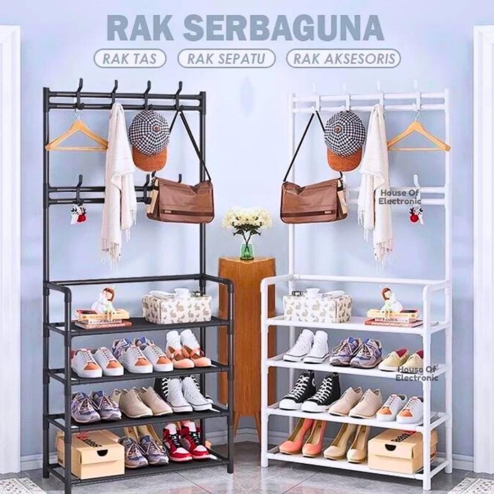 Rak Sepatu 4 Susun Stand Gantungan 2 In 1 Serbaguna Stand Hanger Baju Dan Gantungan Tas Aksesoris Ra