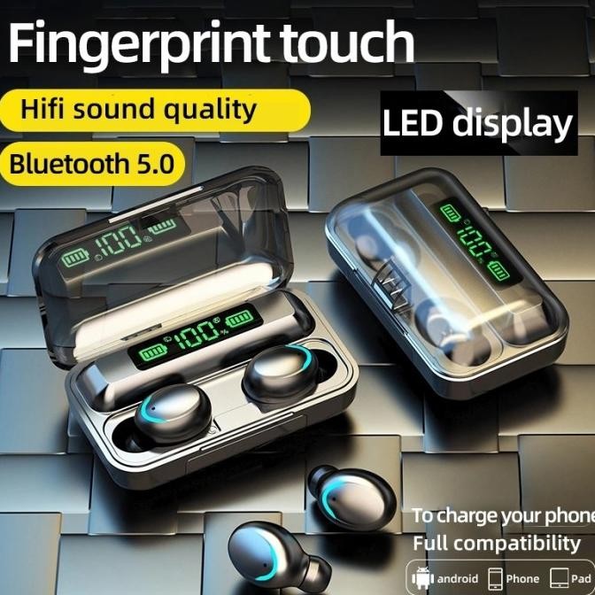 Original headset bluetooth led fingerprint tws f9-5c tws 5.0 earphone original