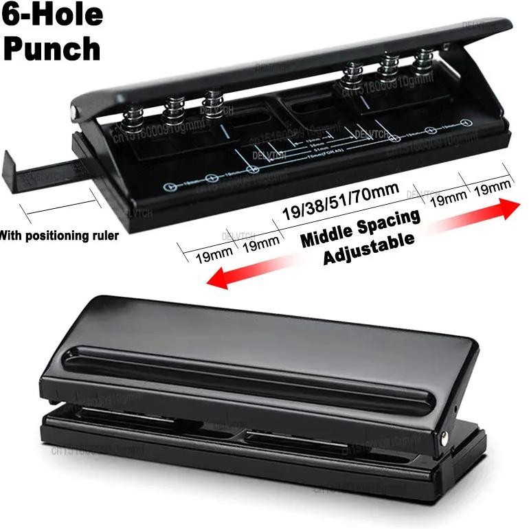 

6 Hole Adjustable Heavy Duty Metal Punch Handheld Loose Leaf Paper Puncher Diy For Notebook Diary Office Binding A3 A4 A5 B4 B5