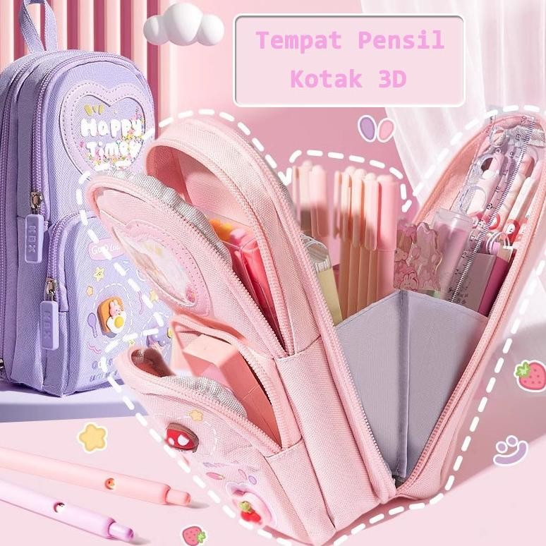 

IK69 dg-78 Tempat pensil kotak 3D Anak perempuan Lucu Besar/ Kotak pensil kanvas 6 ruang/Kotak pensil anak sekolah/Tempat pensil kapasitas besar stroberi/ceri/es krim Sale Original