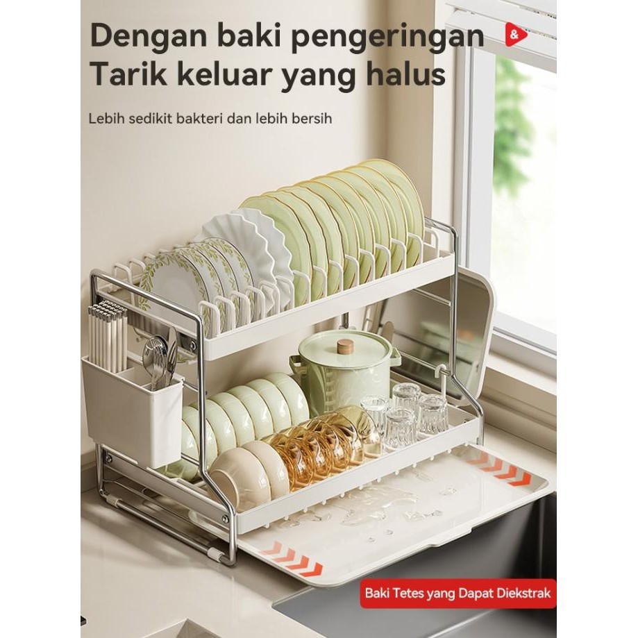 Rak Pengering Piring Stainless Meja Rak Pengering Dapur Rak Pengering Piring Tempat Cangkir