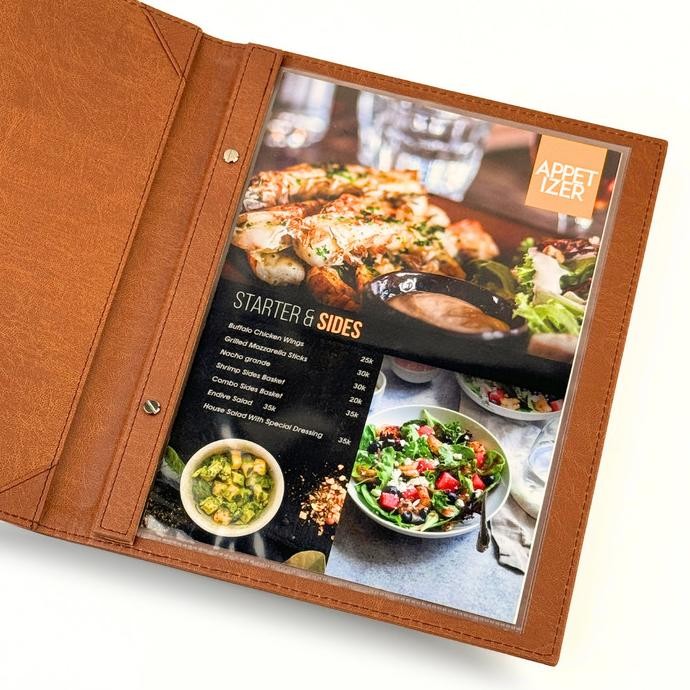 

Nela Buku Menu Kulit ukuran A4 model jepit baut - Cafe Restoran Hotel LS