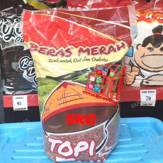 

tersedia beras merah cap topi tani pecah kulit sosoh pulen 5kg