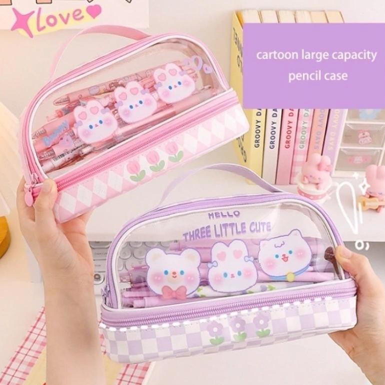 

g-24 eq-77 tempat pensil transparan pencil case korea tas pensil Berkapasitas Besar Tempat Pensil Murid Lucu Premium Berkualitas
