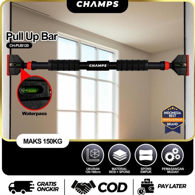 Champs Ch-Pub120 Pull Up Bar 120 - 160 Cm | Tiang Chin Up Adjustable | Olahraga Pintu | Alat Fitness