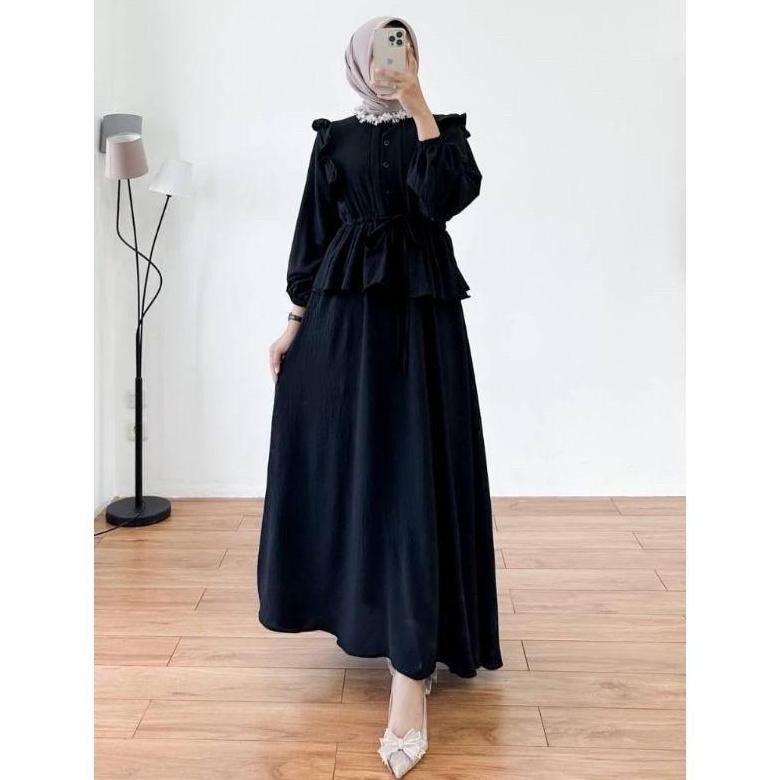 Slavina Gamis Polos Crinkle Airflow Ld 110 // Gamis Polos // Gamis Ivana Wanita Terbaru // Gamis Kek