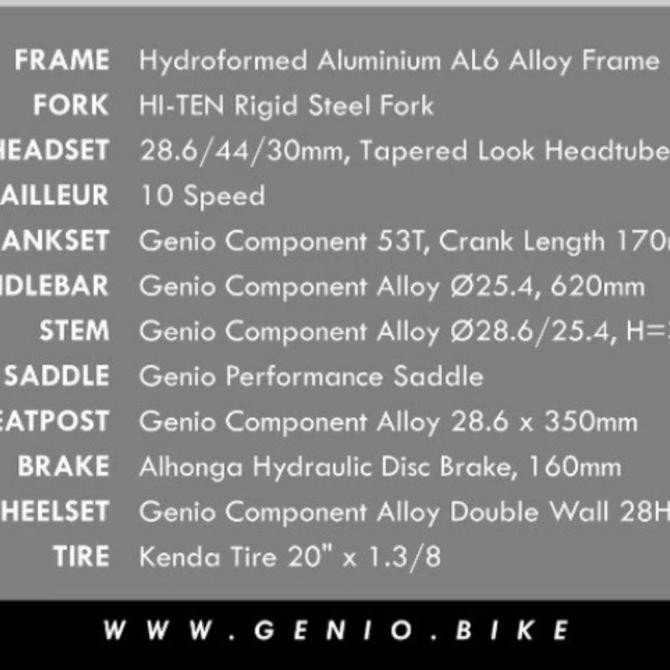 SEPEDA MINIVELO GENIO ZIPPY ACTIVE AL 10 SPEED REM HIDROLIK (20 INCH)