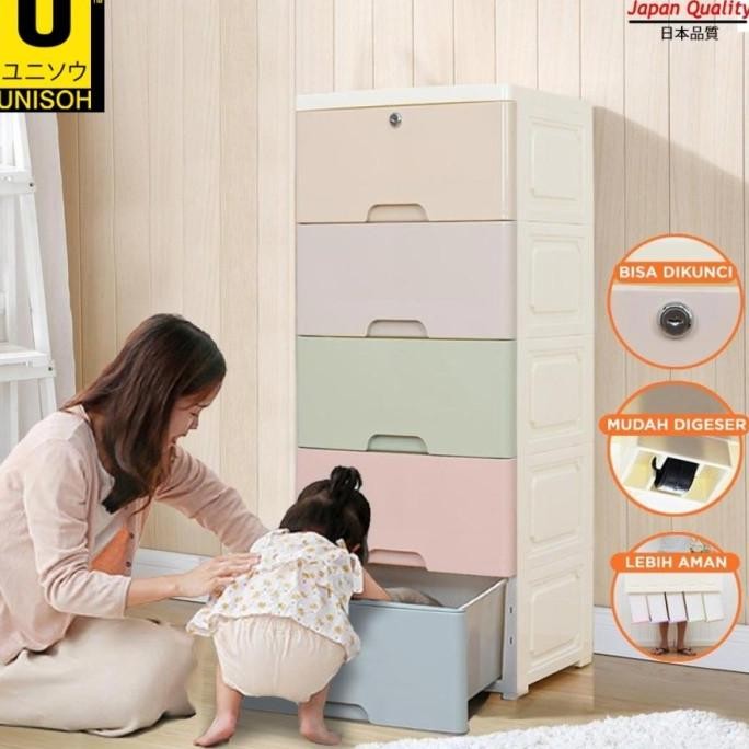 Unisoh Lemari Plastik Pakaian Plastik Laci Susun Drawer Cabinet Original