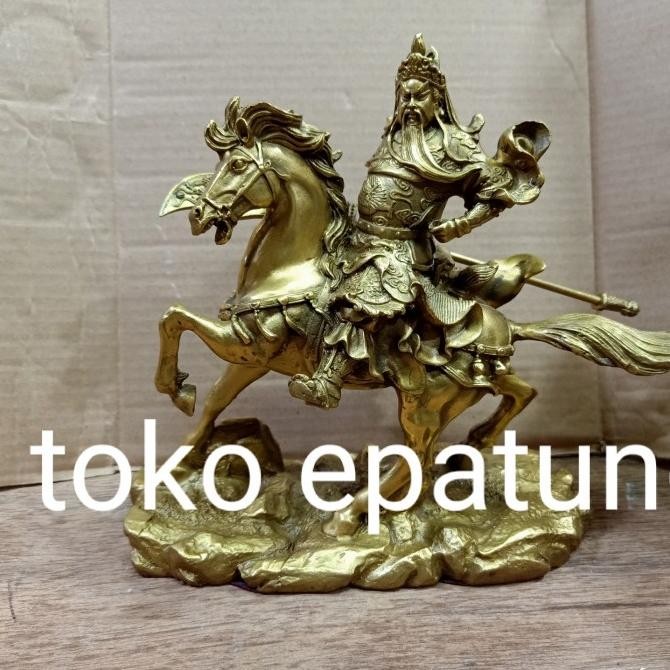 Produk Baru Patung Kwan Kung Kwan Kong Guan Yu Naik Kuda 8 Inch Kuningan - 01