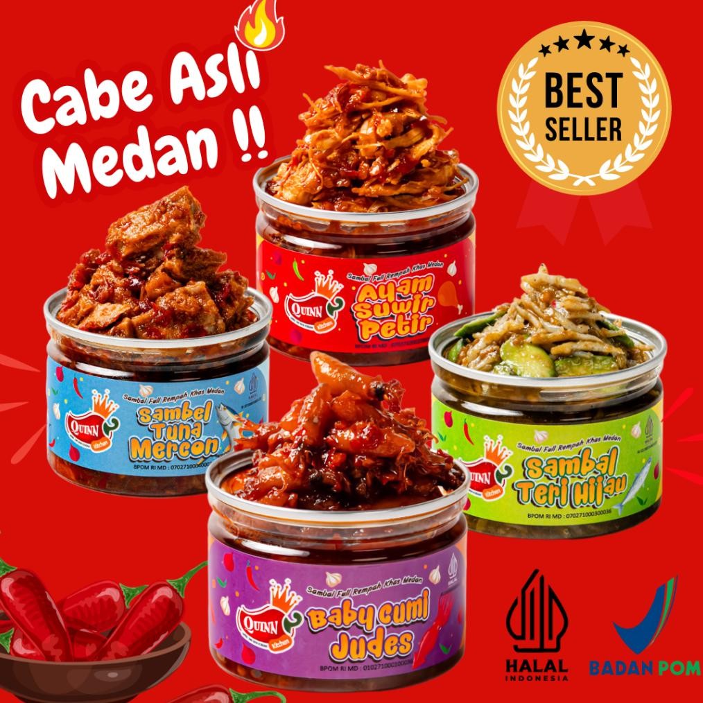 

READY STOK Quinn of Spicy Ayam/Baby Cumi/Tuna/Teri/Andaliman/Terbang 150g - Sambel Pedas by Kitchen Medan Siap kirim