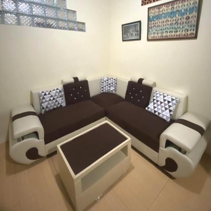 ready  Sofa L sudut type angsa + meja kaca