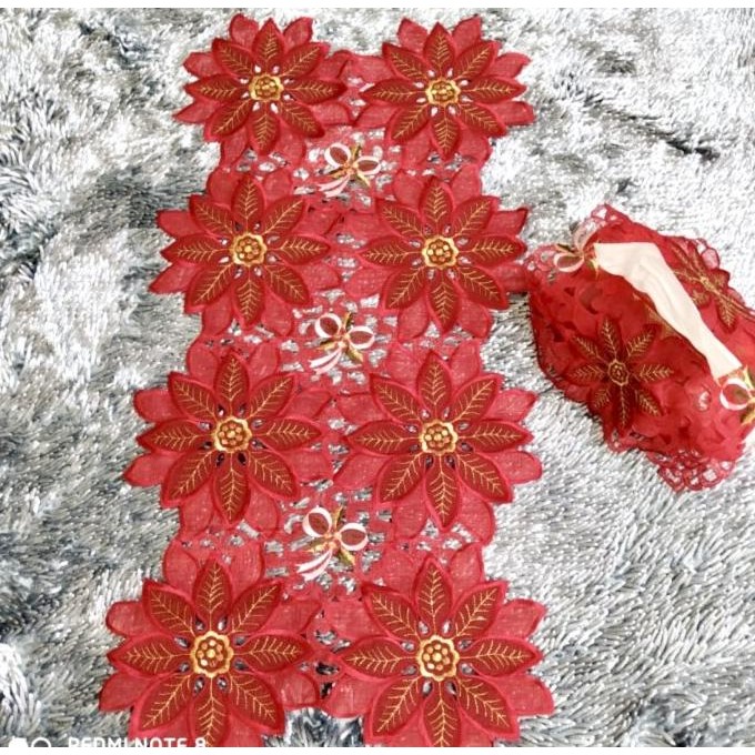 Ready Set taplak meja tamu dan sarung tissue Natal