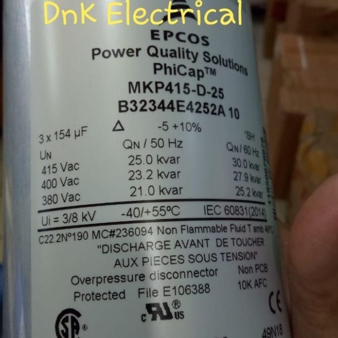 new Capacitor/Capasitor/Kapasitor 25kvar/25 kvar 415V EPCOS MKP415-D-25 murah