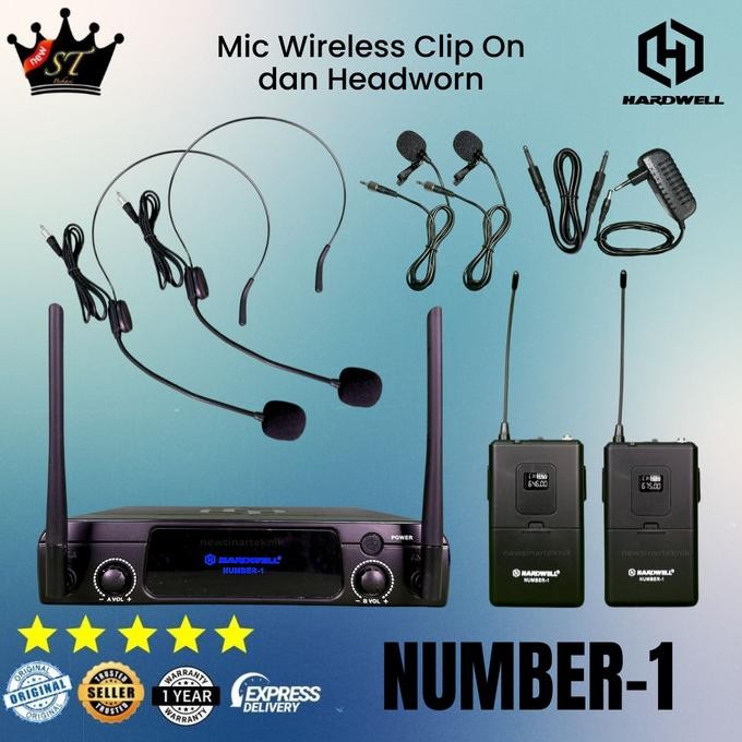 Hardwell Number-1 Clip On Headworn Mic Wireless Microphone UHF Headset Bando Nirkabel Jepit untuk Pr