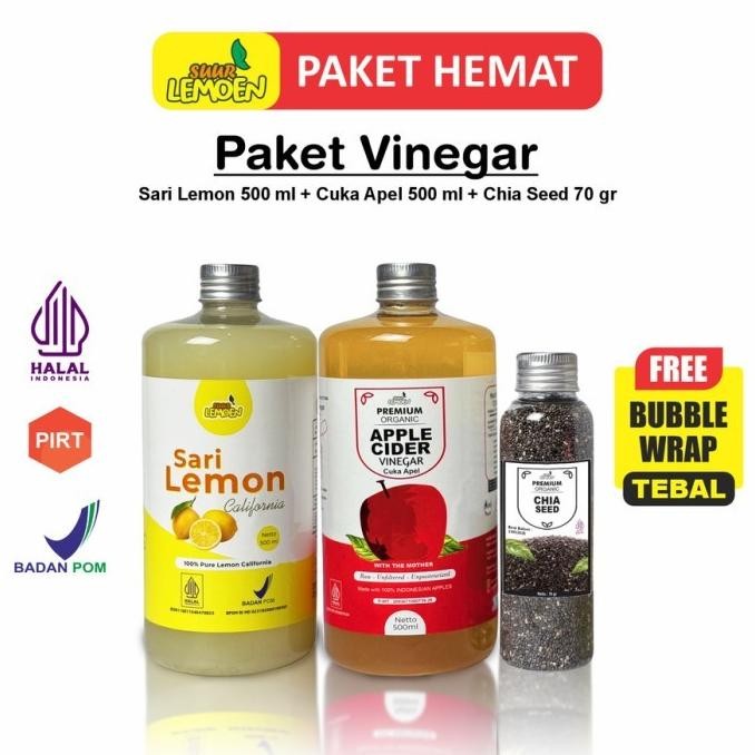 

STOK TERBATAS SUUR LEMOEN PAKET DIET SEHAT 3IN1 - CUKA APEL 500ML, SARI LEMON 500ML, DAN CHIA SEED 70GR - BPOM DAN HALAL - PHT