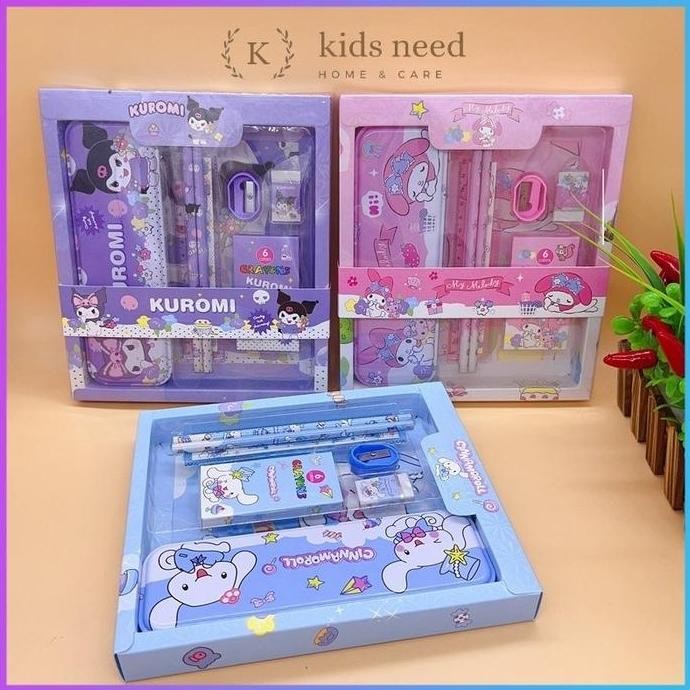 

tyS Kotak Pensil Anak Set 7 in 1 Stationery Untuk Hadiah Anak Sekolah Sanrio / Alat Tulis Set Kotak Pensil Karakter Kuromi Murah Lucu