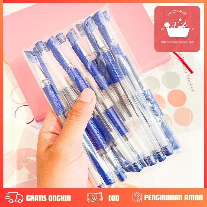 

tyS [PROMO 12 PCS ] Pulpen gel mimi 0.55mm hitam, biru, merah standard pen tinta cair alat tulis plastik COD