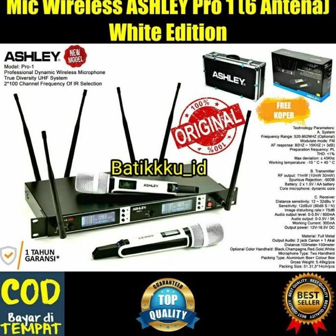 Mic Wireless ASHLEY PRO 1 PRO1 ORIGINAL 2 MIC 6 ANTENA WHITE EDITION