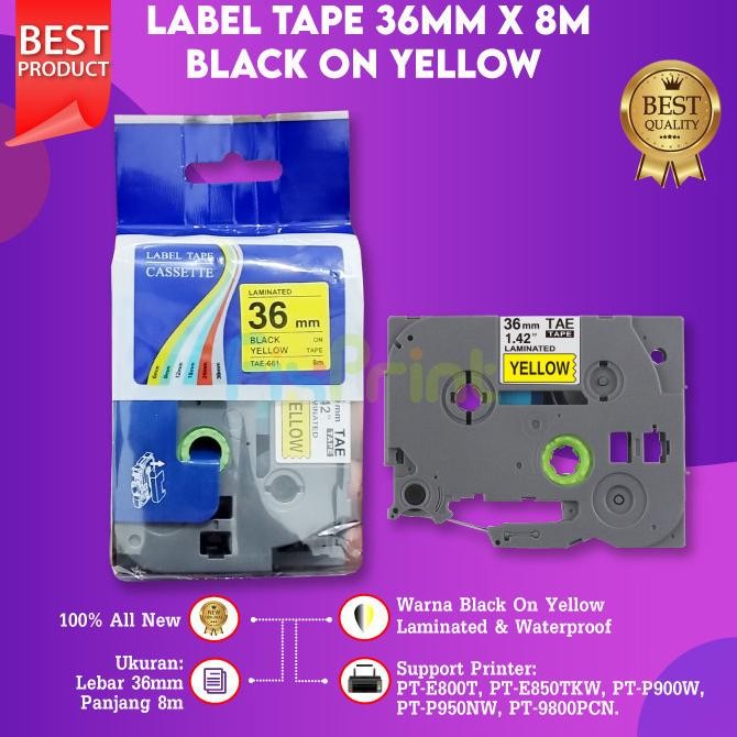 

baru !!! FixPrint Compatible Label Tape Laminated TZE-661 36mm X 8m Black On Yellow Cassette Printer Bro PT-E800T PT-E850TKW PT-P900W PT-P950NW PT-9800PCN