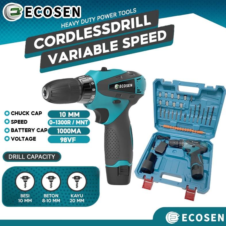 mesin bor baterai tangan/cordless drill battery/bor cordless power drills kit/98v dengan 2 baterai c