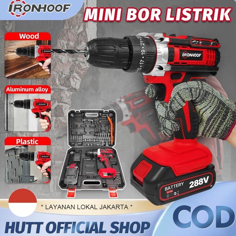 ready  IRONHOOF Mesin Bor Baterai 80N.M Bor listrik Drill Cordless Impact Drill Electric Screw Drive