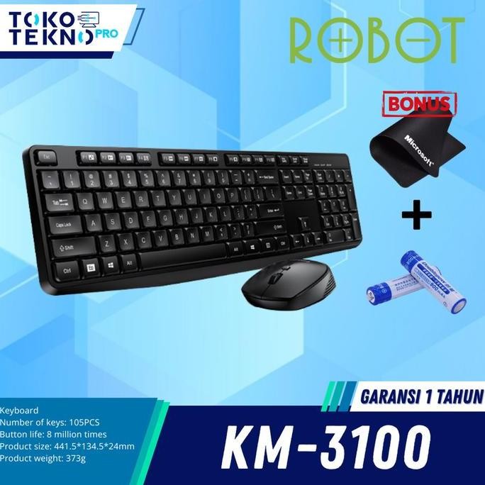 Robot Km3100 / Km-3100 Wireless Keyboard Mouse Combo New Stok