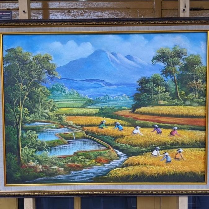 Murah Lukisan Panen Padi 60x80 Frame Bingkai Non COD