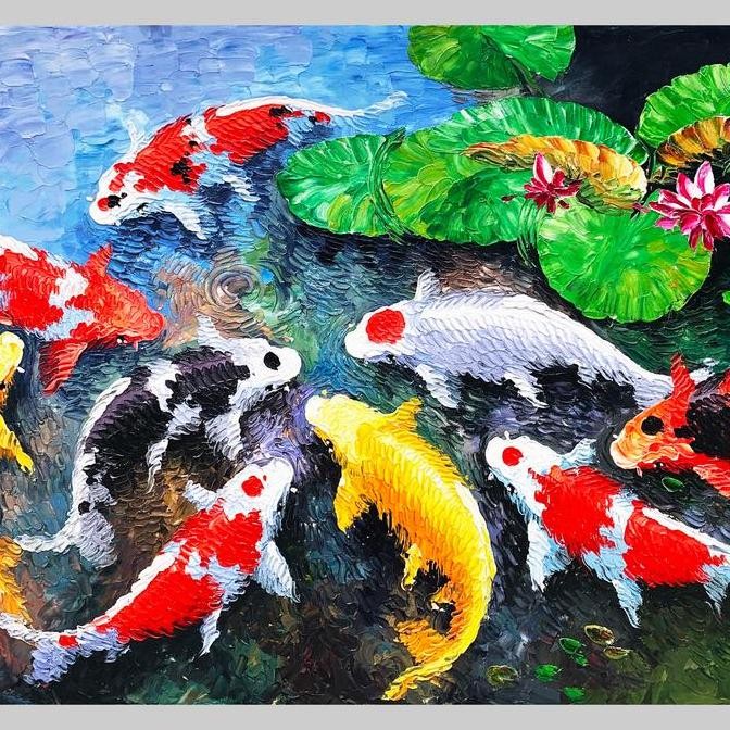 Murah Lukisan ikan koi palet timbul 135x85 Non COD