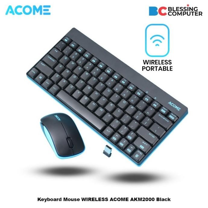 Keyboard Mouse Wireless Acome Akm2000 Black New Stok