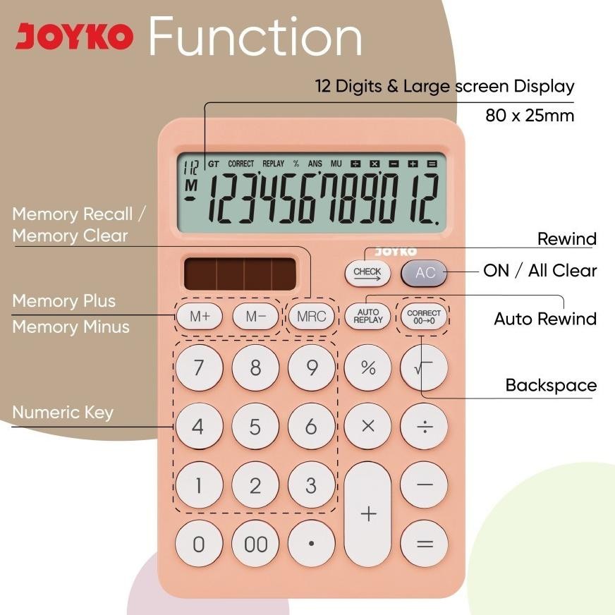 

fth-56 fsd-34 Kalkulator Stylist JOYKO CC-64CO / Calculator Cek Ulang Pastel Color Fancy CC64CO Original Original