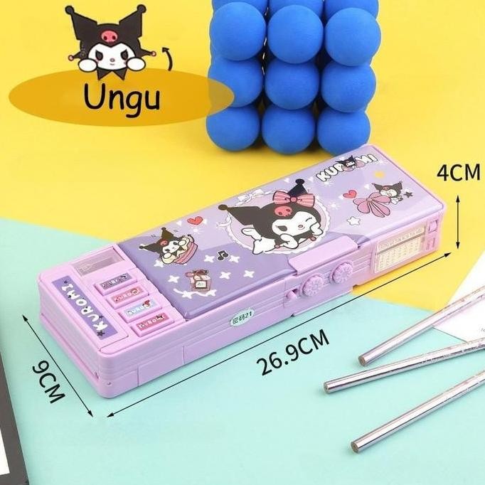 

new !!! CODGaya Baru Kuromi Kotak Bahan Tahan Air Koper Tempat Pensil Password Multifungsi Lapis Ganda/Sanrio Pensil Pola Kartun Rautan Kapasitas Kotak Alat Tulis Stationery murah