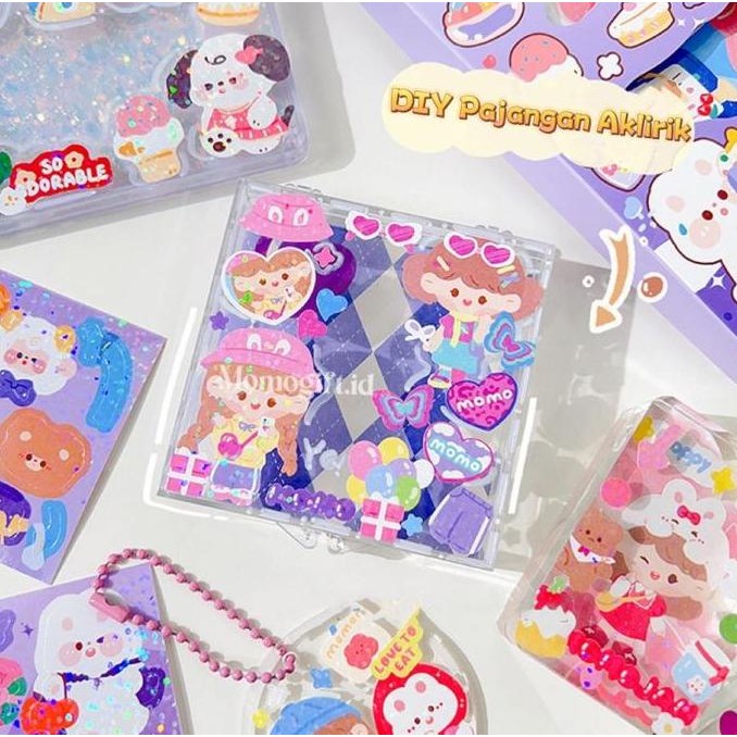 

tyS Stiker 1 Box isi 100 Lembar Motif Momo Glitter Glossy Bling Buat Dekor Photocard Girl Kertas Buku Paper Stationery